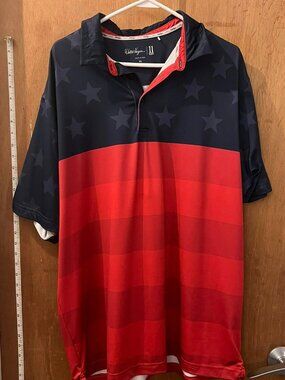 🐻Size XL - Walter Hagen - Men's Navy and Red Patriotic Short Sleeve Golf Polo